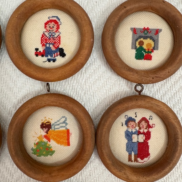 Vintage Christmas Ornaments Set Cross-stitch Handmade Embroidered Holiday Decor - Picture 2 of 8